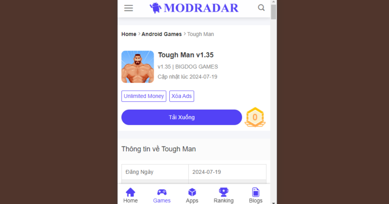 Screenshot 281 - Tải Hack Tough Man (Full Tiền) v1.33