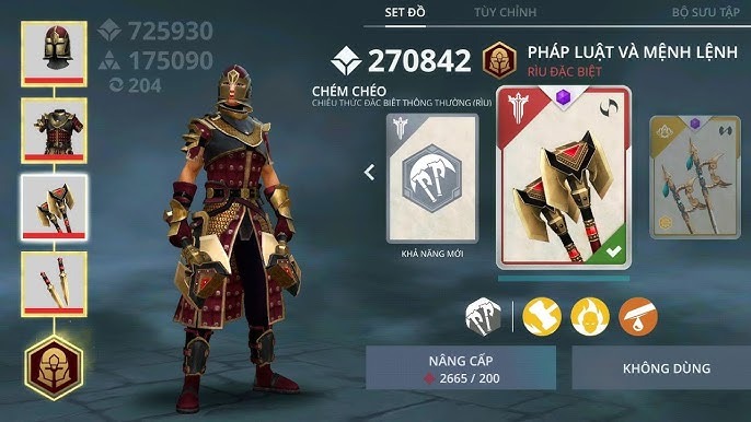 Vu khi da dang trong Shadow Fight 3 - Tải Hack Shadow Fight 3 Mod Apk (Vô Hạn Tiền, Max Level) v1.41.2 Shadow Fight 3 người chơi có thể chọn từ nhiều vũ khí từ thường đến huyền thoại